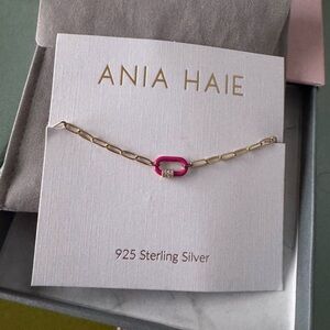 Neon pink enamel and gold bracelet